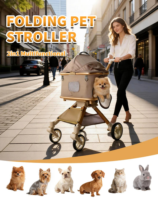 Pet Stroller for Medium Dogs & Cats Up to 55lbs, 2-in-1 Convertible Design with Removable Carrier & One-Click Folding Stroller with 4Wheels