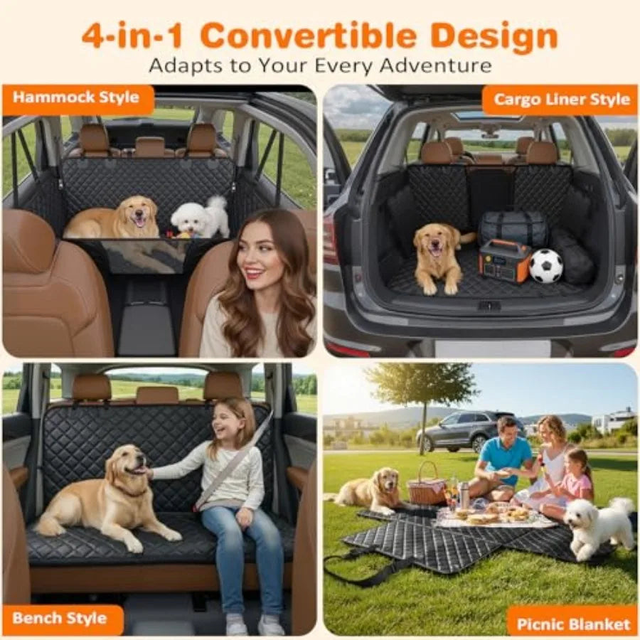 4 in 1 Dog Car Seat Cover for Back Seat, Waterproof Dog Hammock with Mesh Window and Side Flap