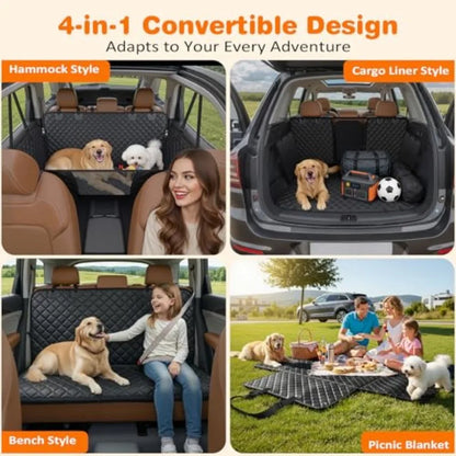 4 in 1 Dog Car Seat Cover for Back Seat, Waterproof Dog Hammock with Mesh Window and Side Flap