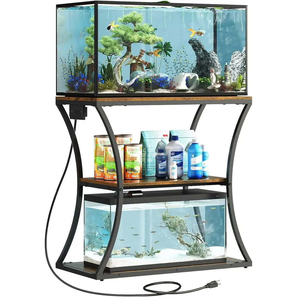 20 Gallon Fish Tank Stand with Power Outlet, 3-Tier Aquarium Stand with Storage, Heavy Duty Metal Tank Rack  31.5"