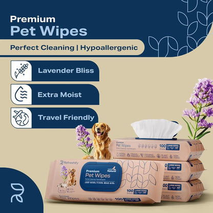Plant Based Lavender Pet Wipes for Paws and Butt - 400 Count with 12 Travel Packs - Deodorizing & Non Toxic for Dogs and Cats