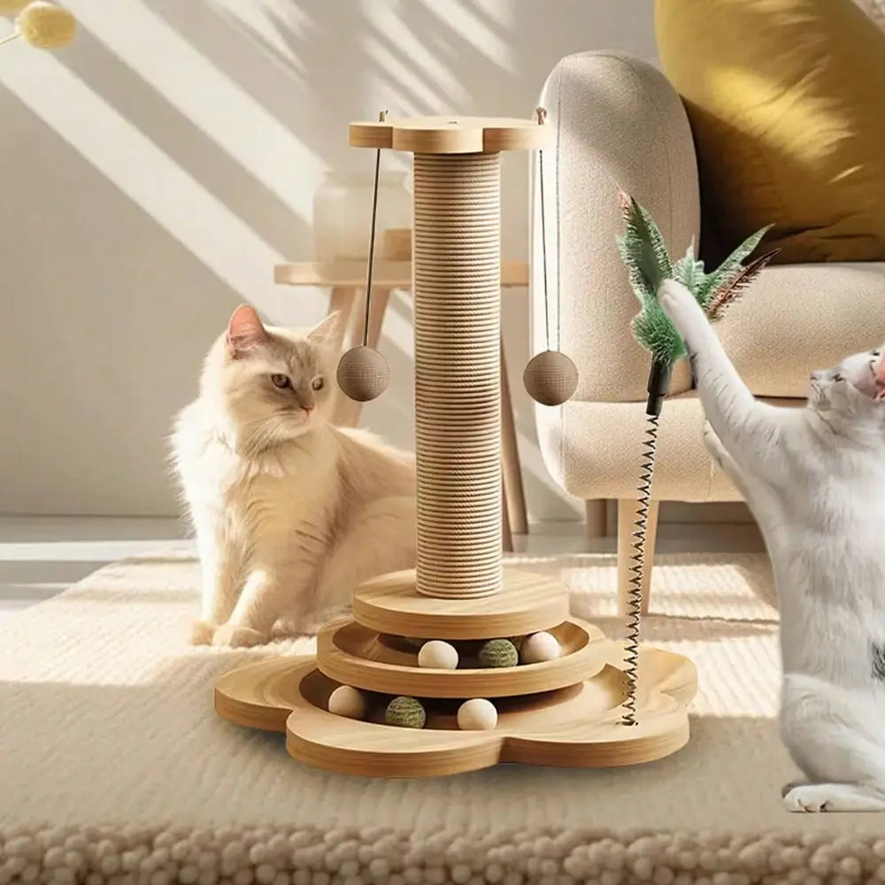 Interactive Indoor Cat Sword Hemp Rope With Scratch Board, 4In1 With 2Layer Interactive Hanging Track Ball