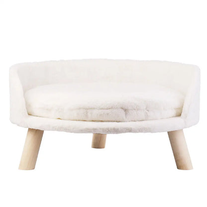 Luxury Soft Cat Bed, Warm Plush Fabric, Pet Nesting Chair, Washable Couch Wood Legs with Cushion Pad
