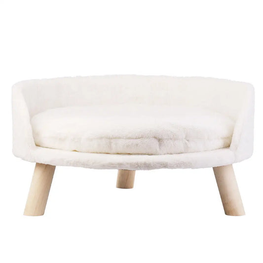 Luxury Soft Cat Bed, Warm Plush Fabric, Pet Nesting Chair, Washable Couch Wood Legs with Cushion Pad