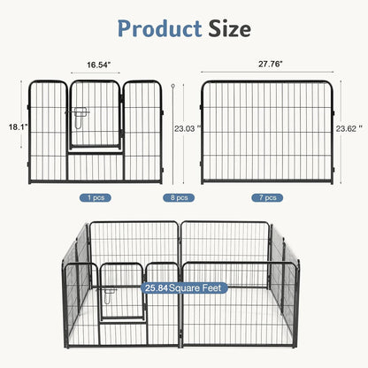 JHK Metal 8 Panels Dog Playpen 24 Inch to 32 Inch Foldable Large Dog Puppy Exercise for Yard
