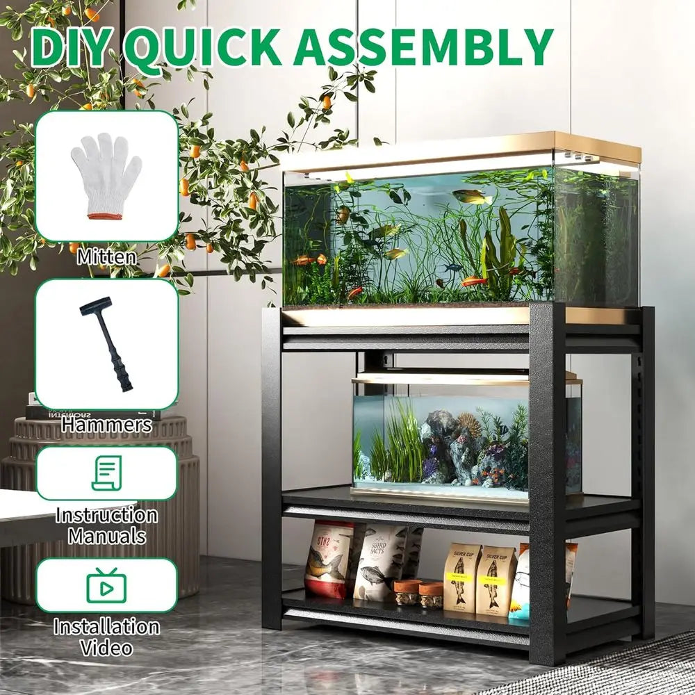 Heavy-Duty 3-Tier Metal Stand for 20 Gallon Aquariums, Reptile Terrariums, or 30 Gallon Breeder Tanks,