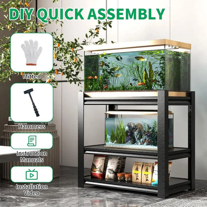 Heavy-Duty 3-Tier Metal Stand for 20 Gallon Aquariums, Reptile Terrariums, or 30 Gallon Breeder Tanks,