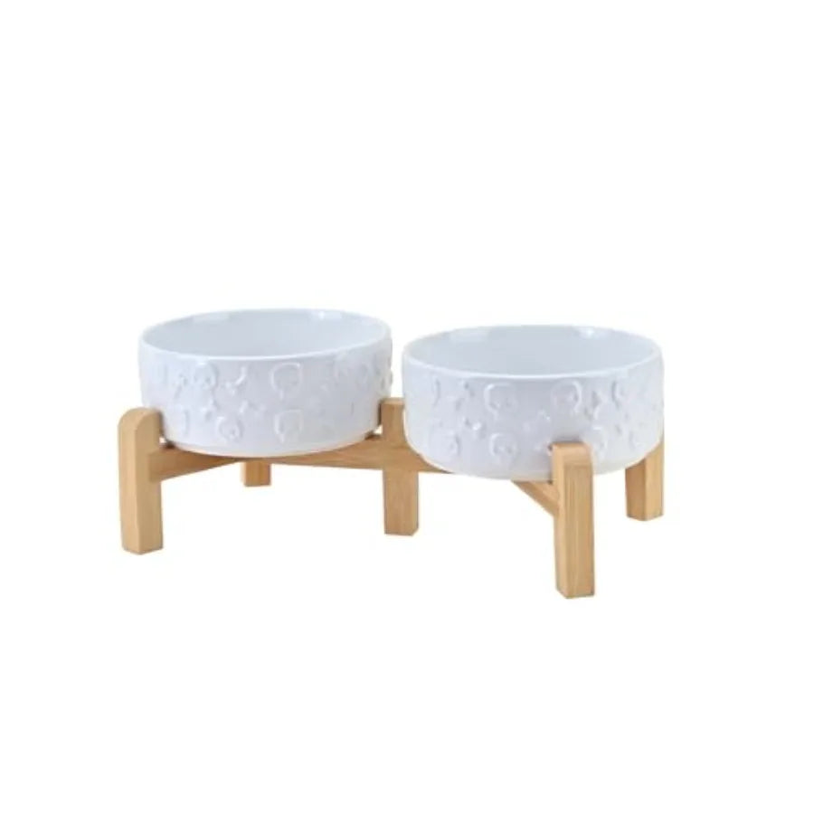 Dogs and Cat Bowls Raised with Non-Slip Bamboo Stand for Medium Sized Breed