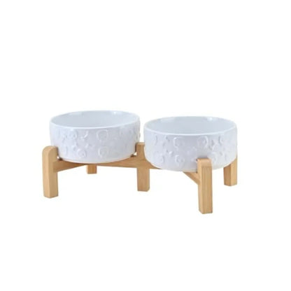 Dogs and Cat Bowls Raised with Non-Slip Bamboo Stand for Medium Sized Breed