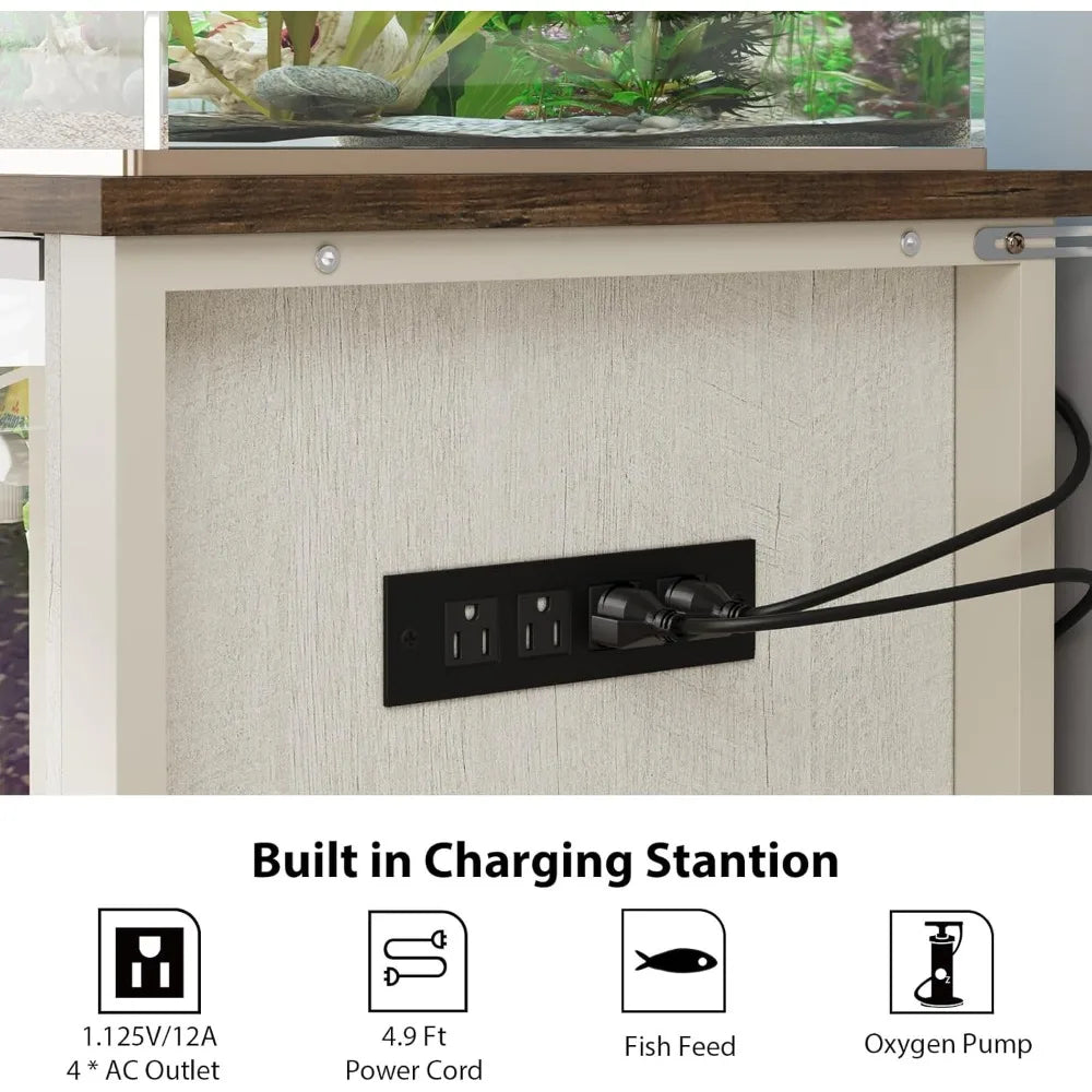 Rresyet 40-50 Gallon Aquarium Stand with Heavy Duty Metal Frame, Fish Tank Stand with Power Outlets, Two Glasses Door Storage Cabinet.
