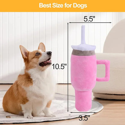 Safe Squeaky Pink Dog Cup Plush Toy - Durable Chew Toy for Small/Medium/Large