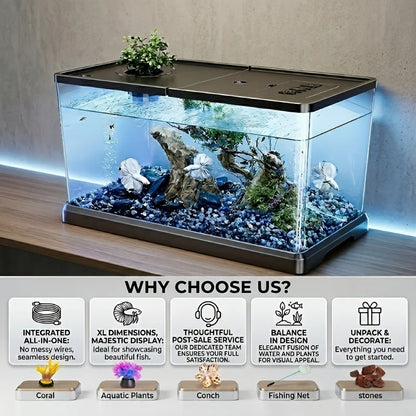 Heavy-Duty Large Aquarium Tank with Lid - Transparent Spill-Proof Design for Fish, Turtle, Aquatic Plants, Ideal for Home Office
