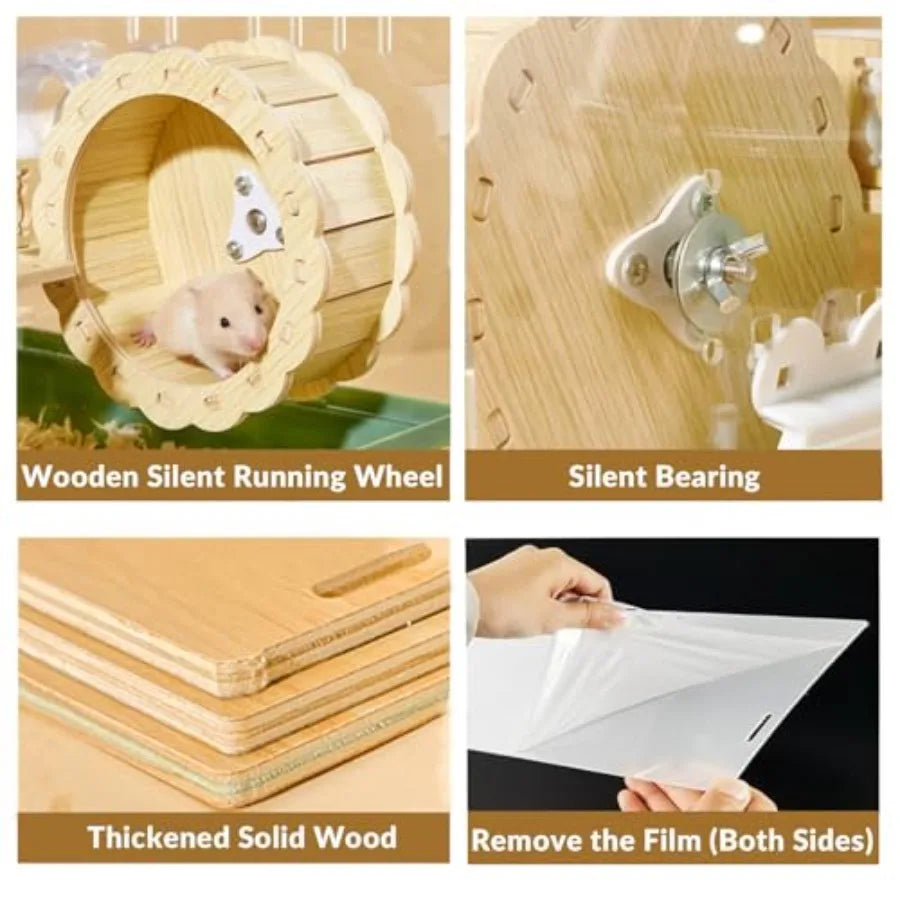 8 in 1 Acrylic Hamster Cage, 2-Tier Dwarf Hamster Cage with Wooden Wheel and Hideout,