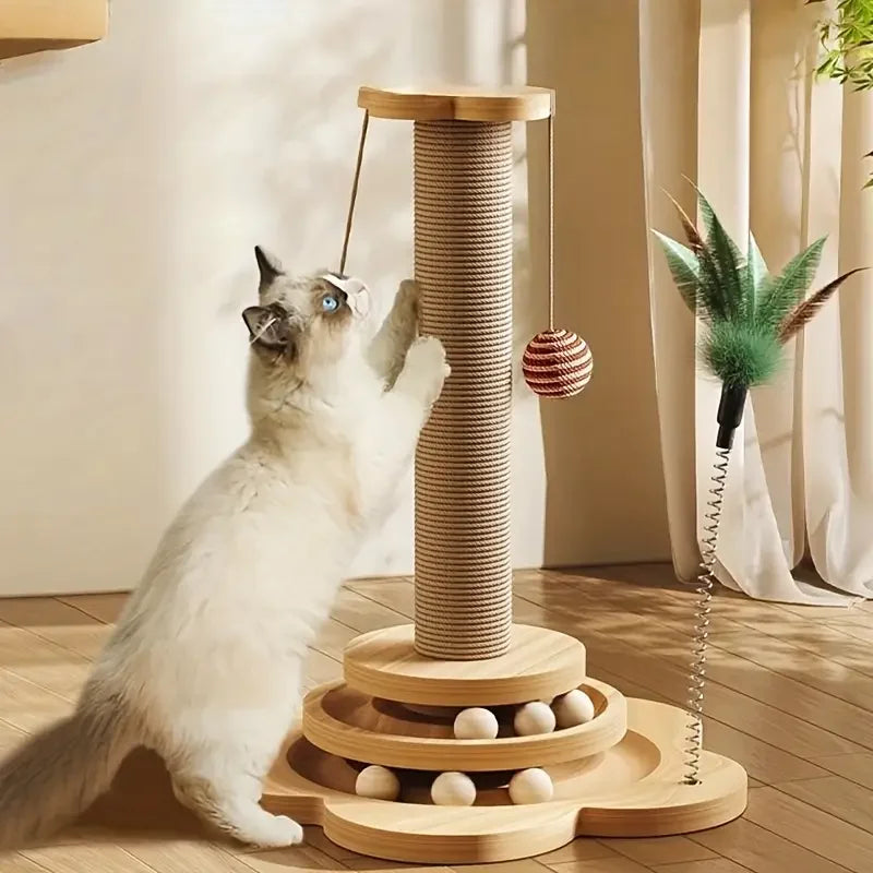 High-Quality Cat Scratch Board Rotating Platform - Wooden Fiber Chew Toy, Durable and Non Shedding