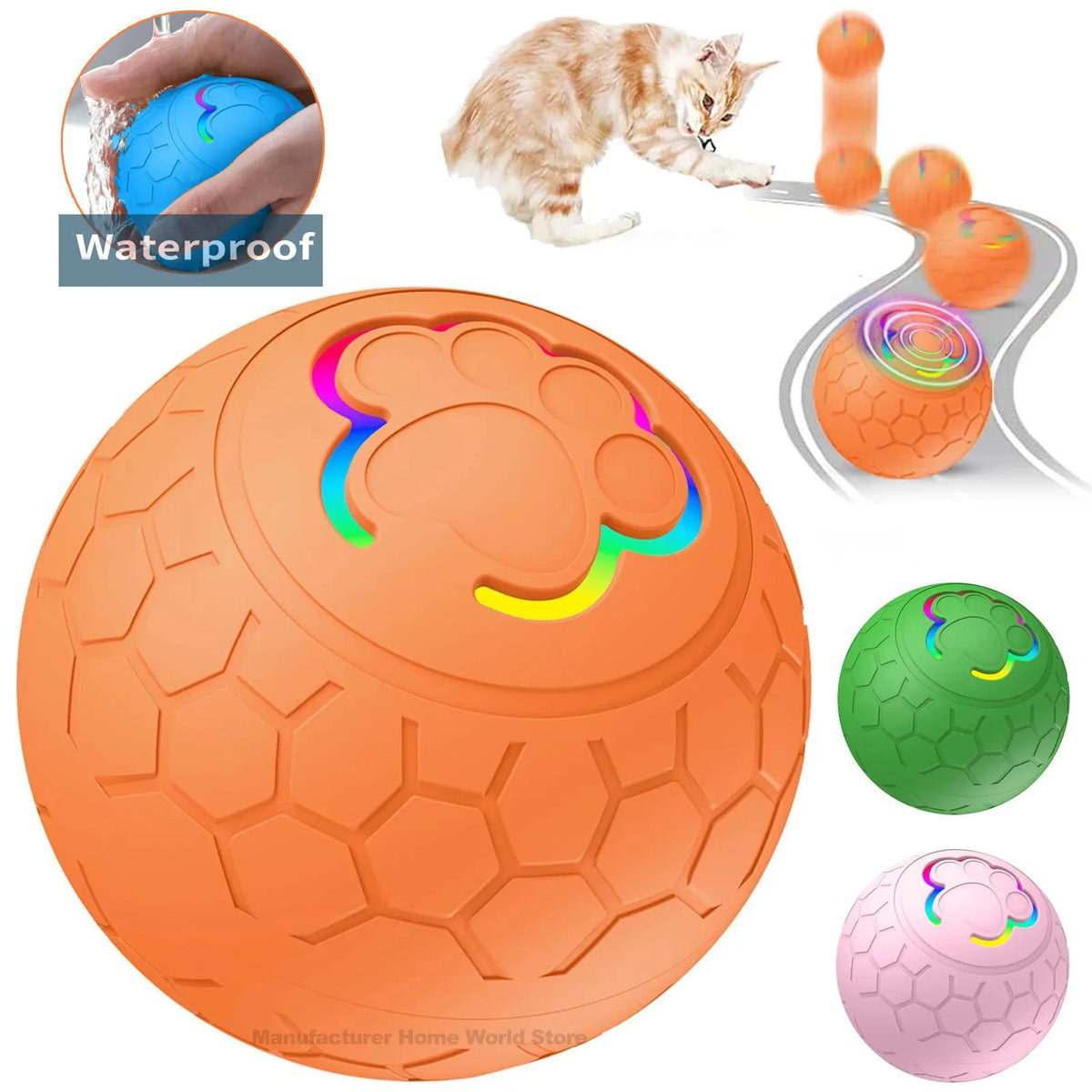 Smart Ball Electronic Interactive Dog Toy Ball  -  USB Automatic Bouncing Rolling Toy Ball With RGB Lights