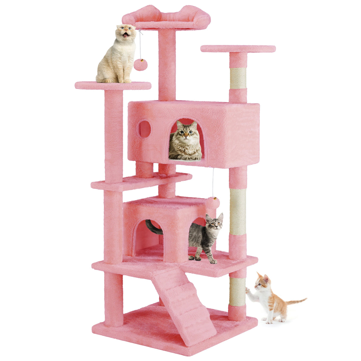 54IN Indoor Cat Tree Tower Multi-Level with Sisal Scratching Post Round Platform Condo with Climbing Ladder