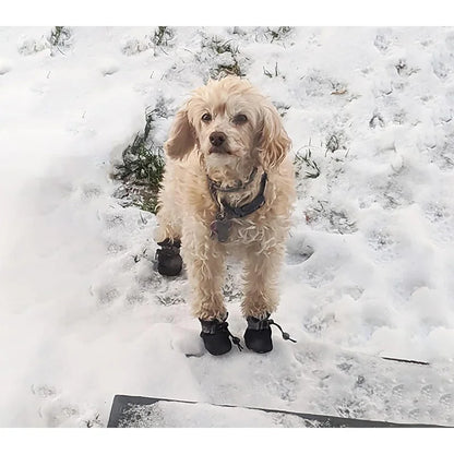 4Pcs Dog Boots Waterproof Non-slip Reflective Strip Adjustable Drawstring Soft Breathable Pet Shoes for Small Medium Dogs Winter