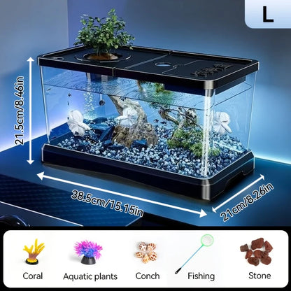 Heavy-Duty Large Aquarium Tank with Lid - Transparent Spill-Proof Design for Fish, Turtle, Aquatic Plants, Ideal for Home Office