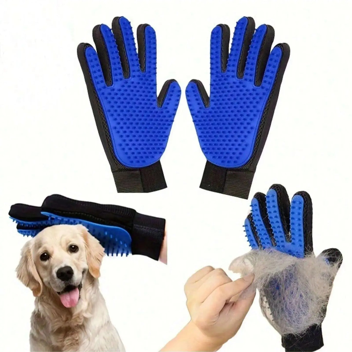 A Pair Pet Grooming Glove Brush for Dogs and Cats Fur and Hair Removal Mitt with Massage and Deshedding Benefits