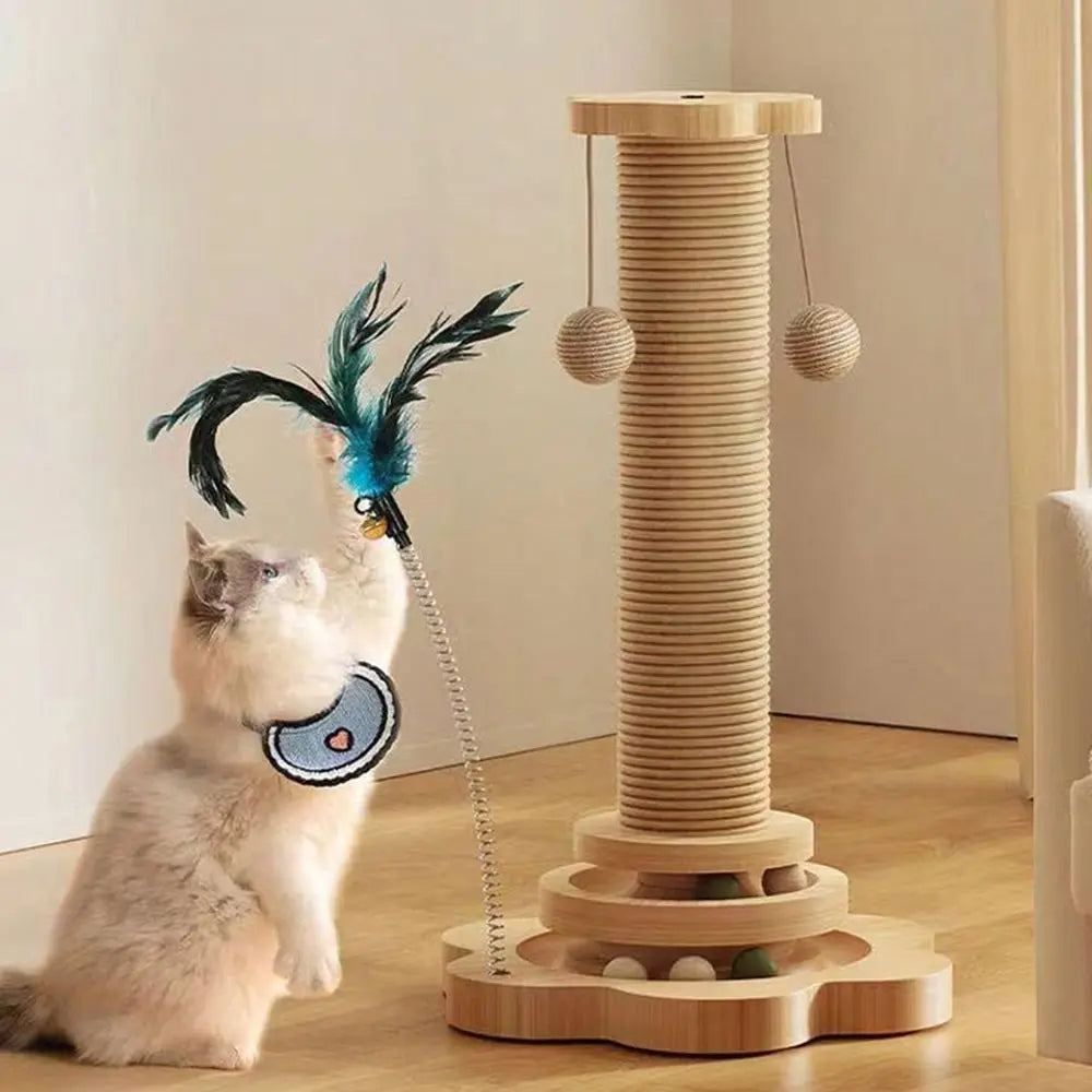 Interactive Indoor Cat Sword Hemp Rope With Scratch Board, 4In1 With 2Layer Interactive Hanging Track Ball