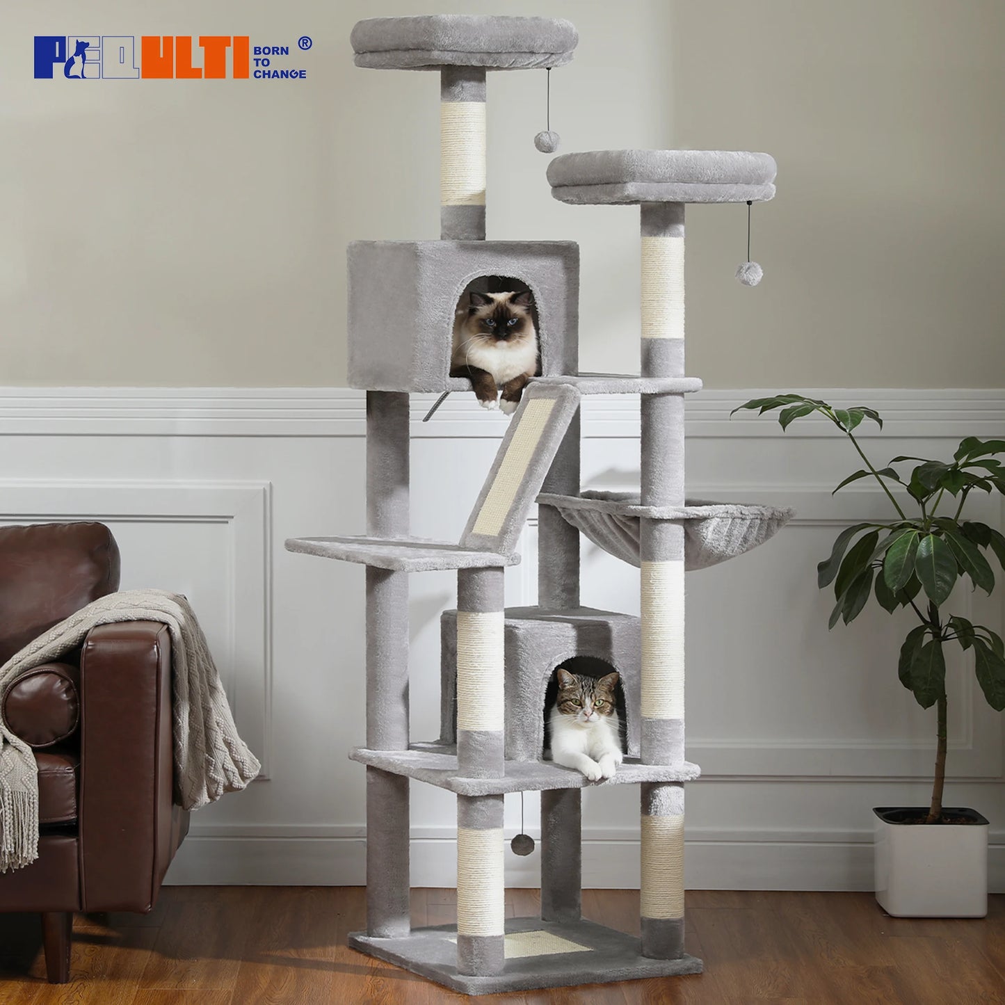 Tall Cat Tower for Indoor Cats Multi-Level Plush Cat Condo with Scratching Posts Scratching Boards And Perches Caves