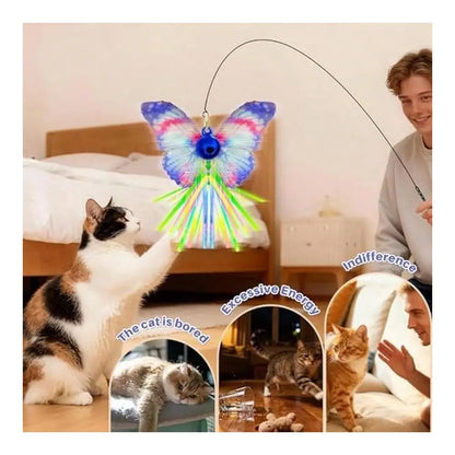 Interactive Cat Wand Toy With Butterfly Attachments, 3Pack Cat Wands With Stable Base, HandsFree SelfPlay Indoor Exercise