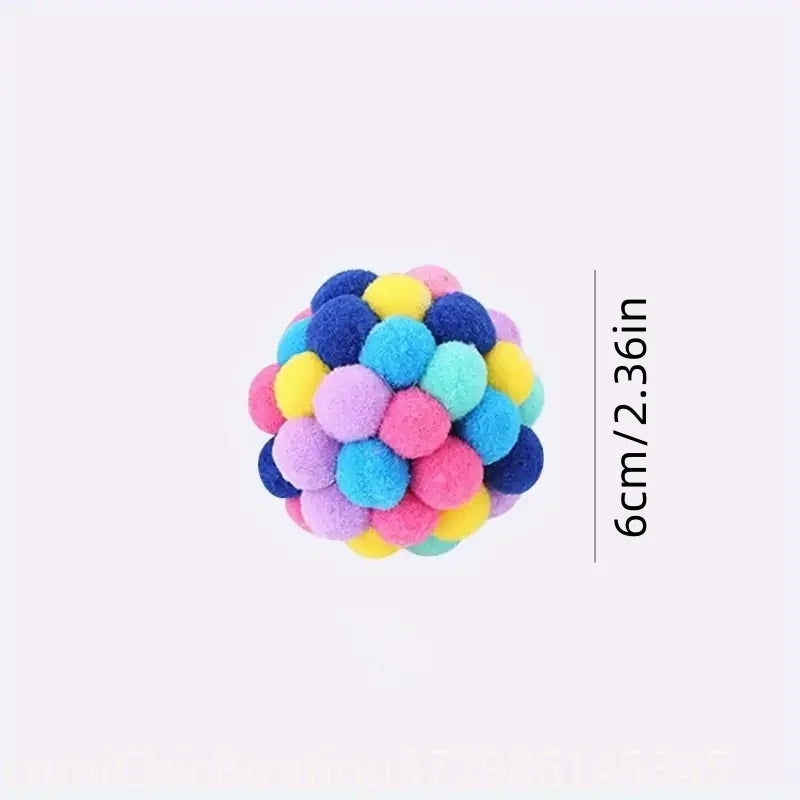 3Pcs Colorful Woolen Cat Plush Ball Toys Elastic Bell Ball Self‑Entertainment