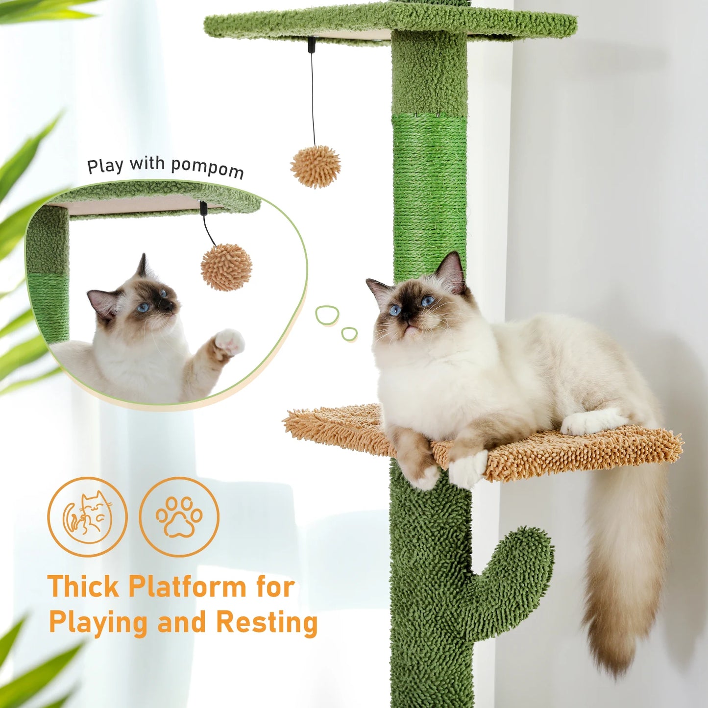 Cat Tree 5-Tier Floor to Ceiling Cat Tower With Scratching Post Hammock Dangling Ball