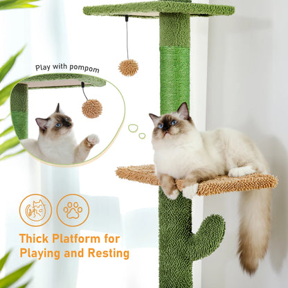 Cat Tree 5-Tier Floor to Ceiling Cat Tower With Scratching Post Hammock Dangling Ball