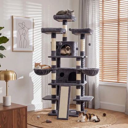 FOOWIN 68in Large Multi Level Cat Tree Tower Indoor Activity Center 2 Condos 3 Plush Perches Scratching Post