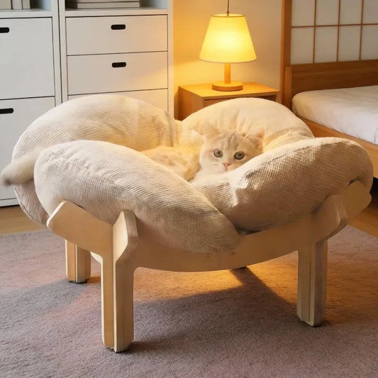 With Soft Cushion Three-Color Wooden High Leg Cat Bed - Comfortable Pet Sofa, Ideal for Cats And Small Dogs, Includes Hardware