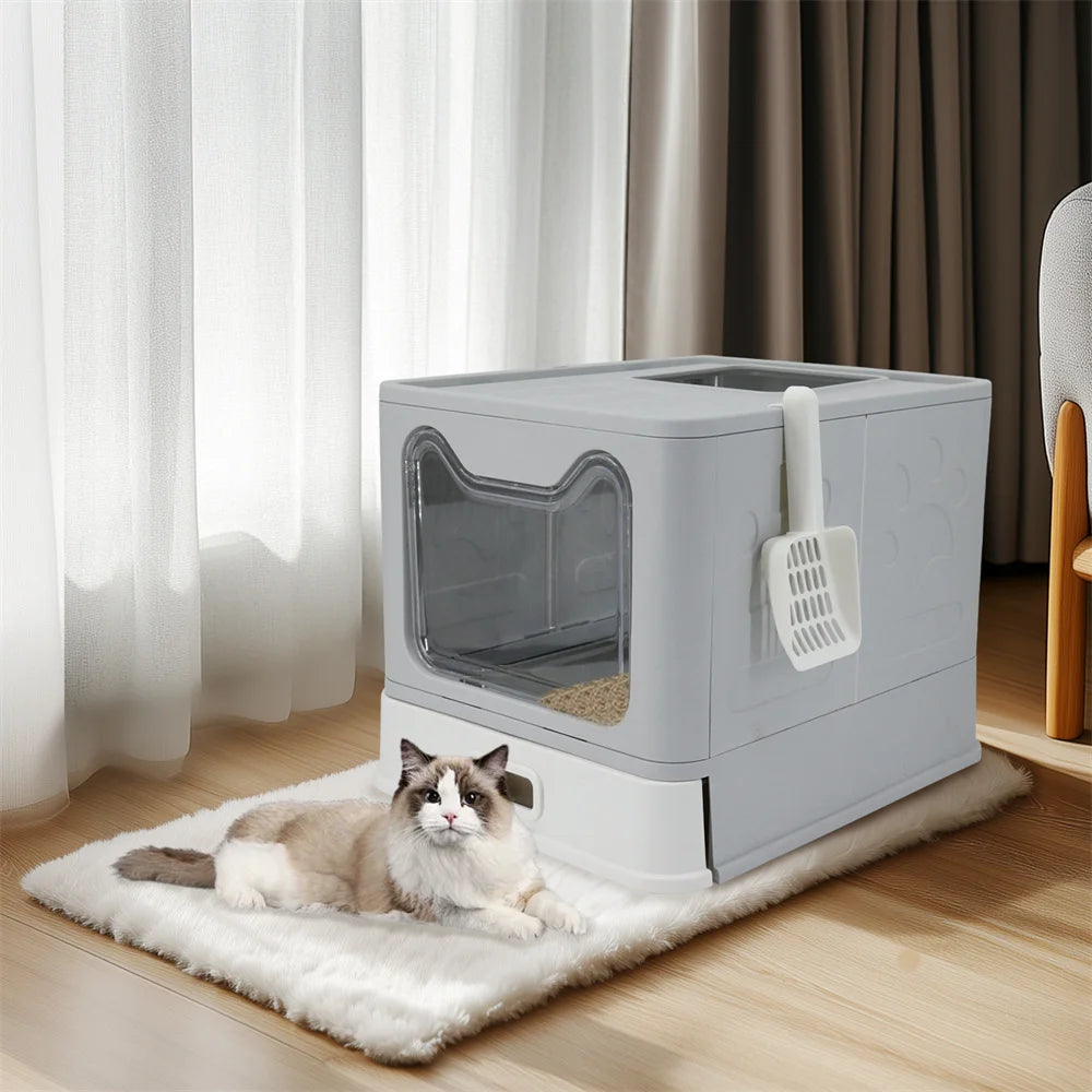 Enclosed Stainless Steel Cat Litter Box with Lid Scoop