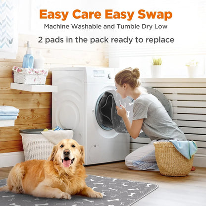 Washable Dog Pee Pads, 2 Pieces Absorbent Pee Pads with Bone Print, Non-Slip Waterproof