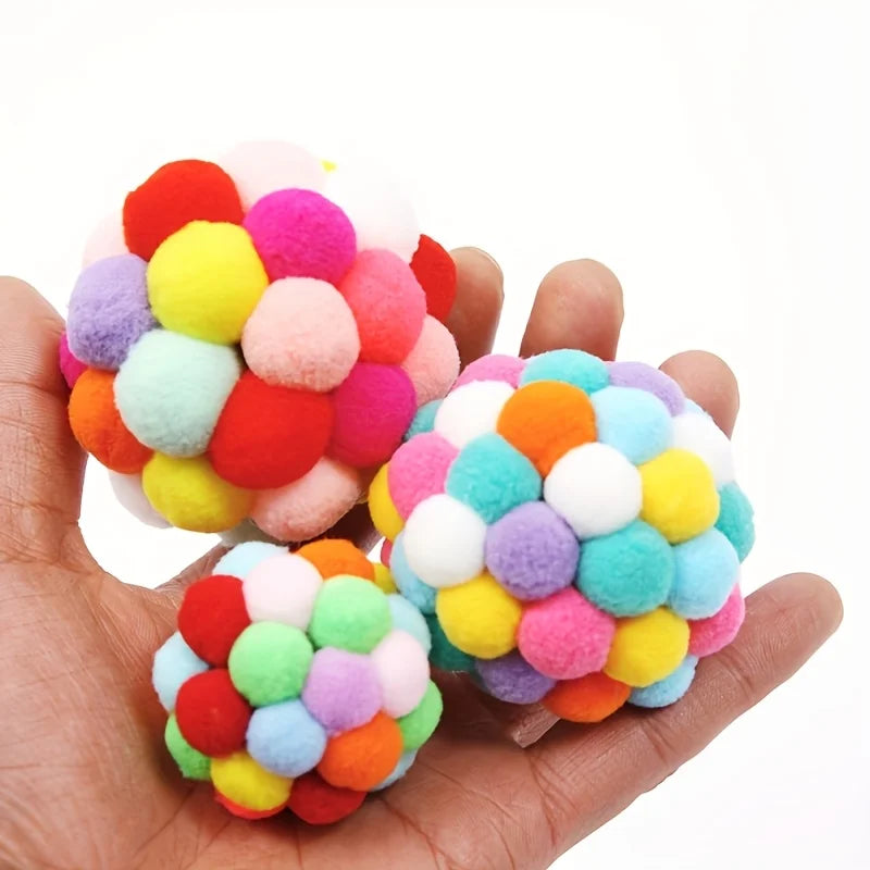 1Pcs  Random Color Pet Elastic Bell Ball -  Self-Play Cat Teaser Chew Balls for Indoor Cats & Kittens