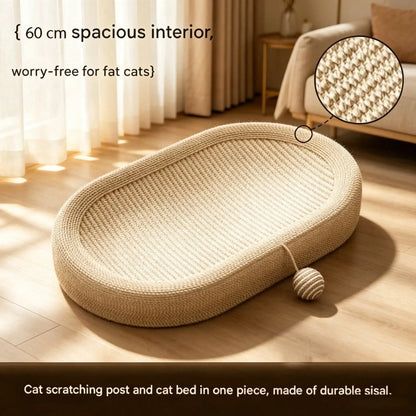 Oval Cat Scratching Board And Bed With Scratching Rope Durable