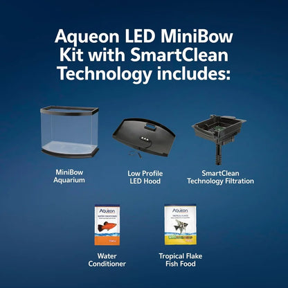 Small Aquarium Starter Kit for Betta, Shrimp, Small Fish - 5 Gallon Desktop Tank with Filter, LED Light, Conditioner