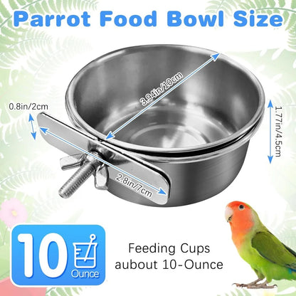 Bird Cage Feeder Cups 2PCS With Holder Clamp