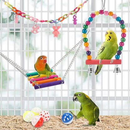 11 PCS Bird Toys for Parakeets, Wood Bird Perch Swings for Small Conure Cockatiel