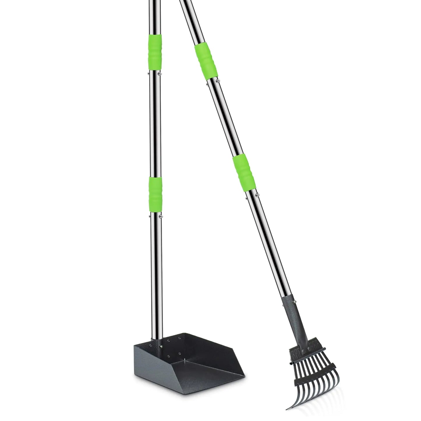 Dog Pooper Scooper Tray and Rake Set, Stainless Handles