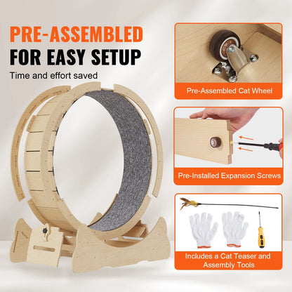 SucceBuy Wooden Cat Exercise Wheel Large Treadmill
