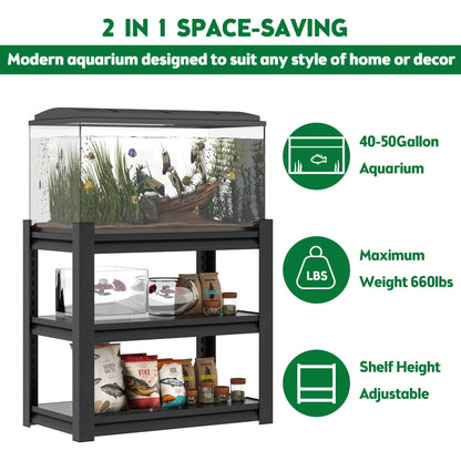 40-50 Gallon Fish Tank Stand - Metal Aquarium Stand, 31.5 "L x 18 "W x 34"H Adjustable Heavy Duty Reptile Tank Stand, Adjustable 3-Tier Fish Tank Rack