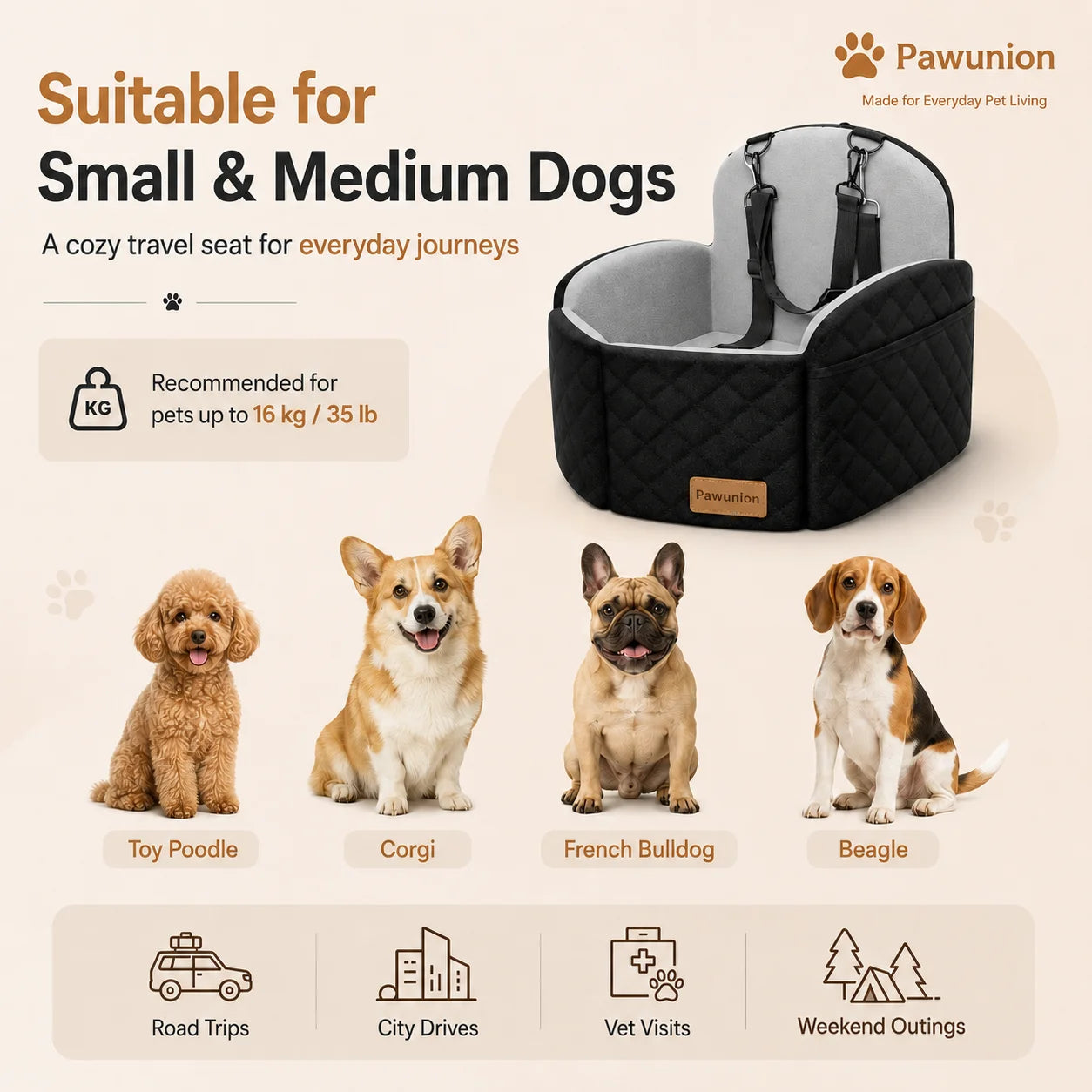 Dog Car Seat for Small/Medium/Large Dogs, Memory Foam Dog Booster Seat with Thick Cushion cool mat up to 55 lbs or 2 Small Dogs,