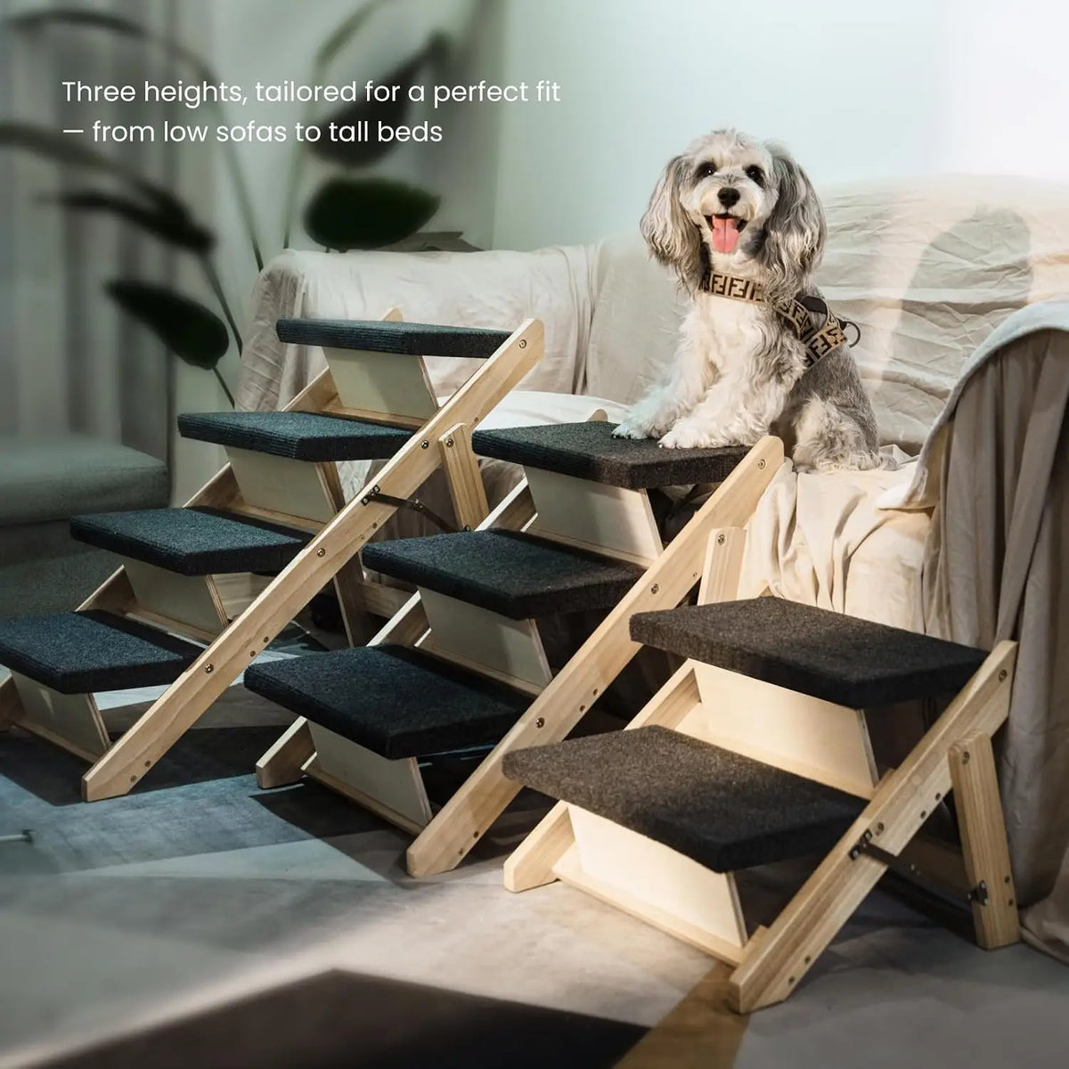 Wood Pet Stairs & Ramp for Aging Pets Small/Medium Dogs and Cats. – 2-in-1 Foldable, Portable, Non-Slip Pet Ladder for Tall Beds, Couches, Cars