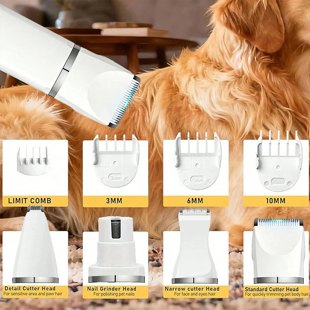 4-in-1 Pet Hair Clipper Rechargeable Dog Cat Trimmer Kit Cordless Electric Grooming Shaver with Comb Guide