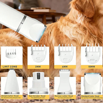 4-in-1 Pet Hair Clipper Rechargeable Dog Cat Trimmer Kit Cordless Electric Grooming Shaver with Comb Guide