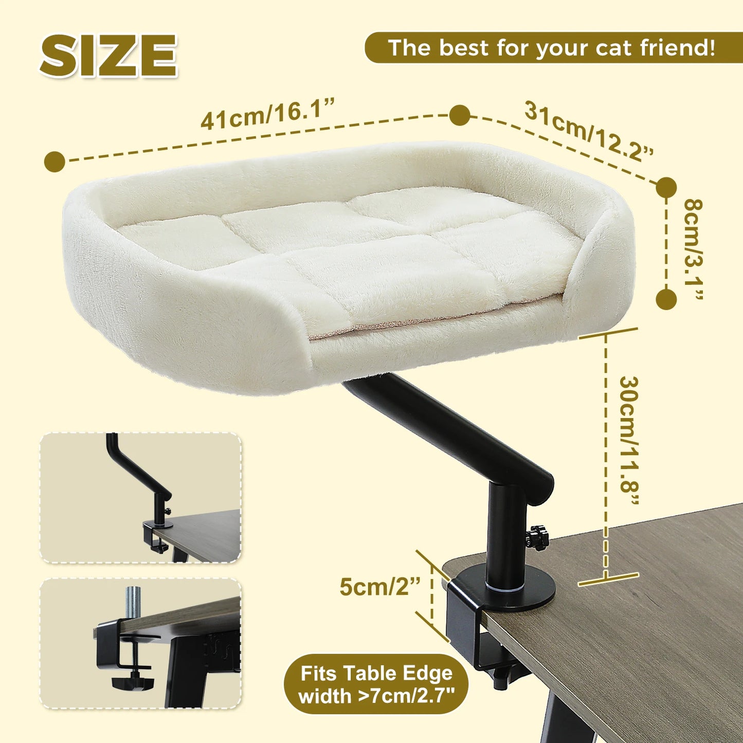 Cat Desk Bed, 360° Rotatable Bed Stand for Indoor Cats, Adjustable Basket,