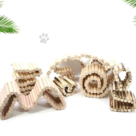 Hamster Habitat Accessories, Multiple Size, Wooden Bridge, Bendable Fence for Small Animals Climbing