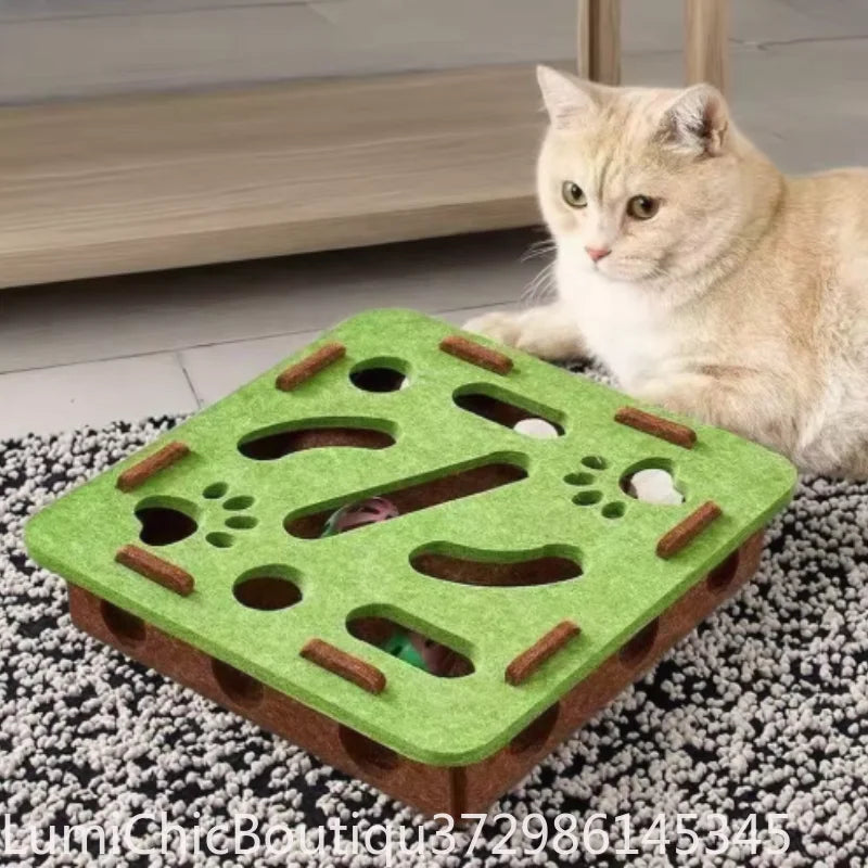 Interactive Cat Puzzle Maze - Soft Felt Hole Game With Bell Ball Toy For Kittens And Cats