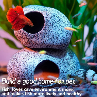 Ceramic Aquarium Cave Decor, Natural Stone Fish Tank Hiding Shelter,