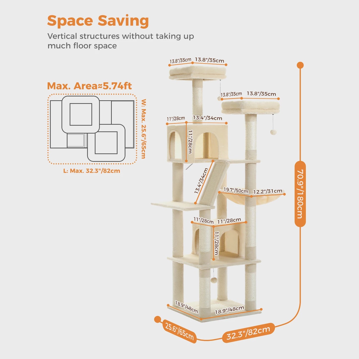 Tall Cat Tower for Indoor Cats Multi-Level Plush Cat Condo with Scratching Posts Scratching Boards And Perches Caves